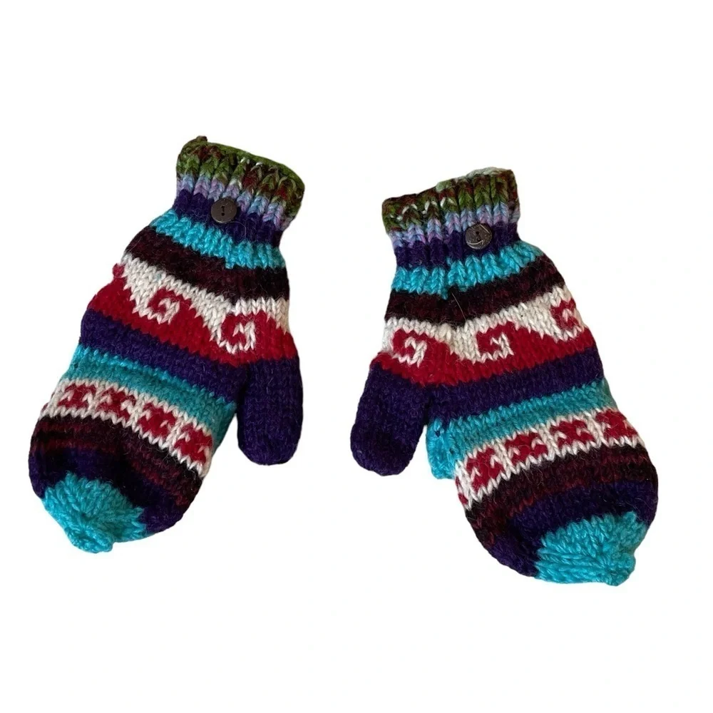 HANDMADE Nepal Wool Knit Convertible Mittens Fingerless Gloves Winter